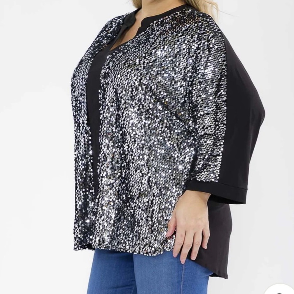 Plus Sequin Tunic Top 3/4 sleeve